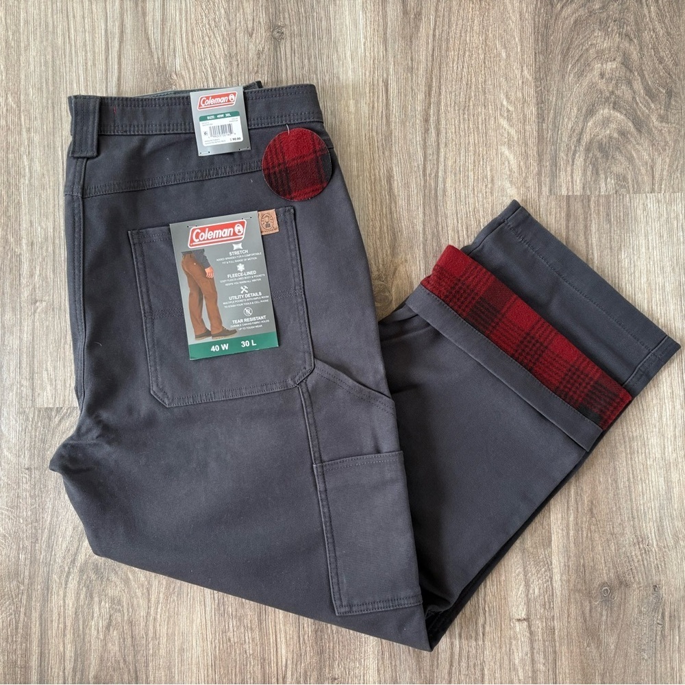 NWT Mens Coleman Canvas Fleece Lined Utility Pants Grey Size 40x30